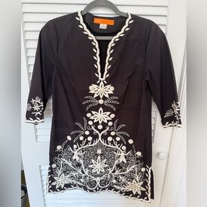 Elegant Brown and White Embroidered Women's Top